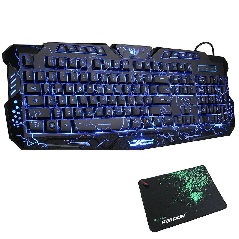 Mechanical Computer Lighted Keyboard With MousePad