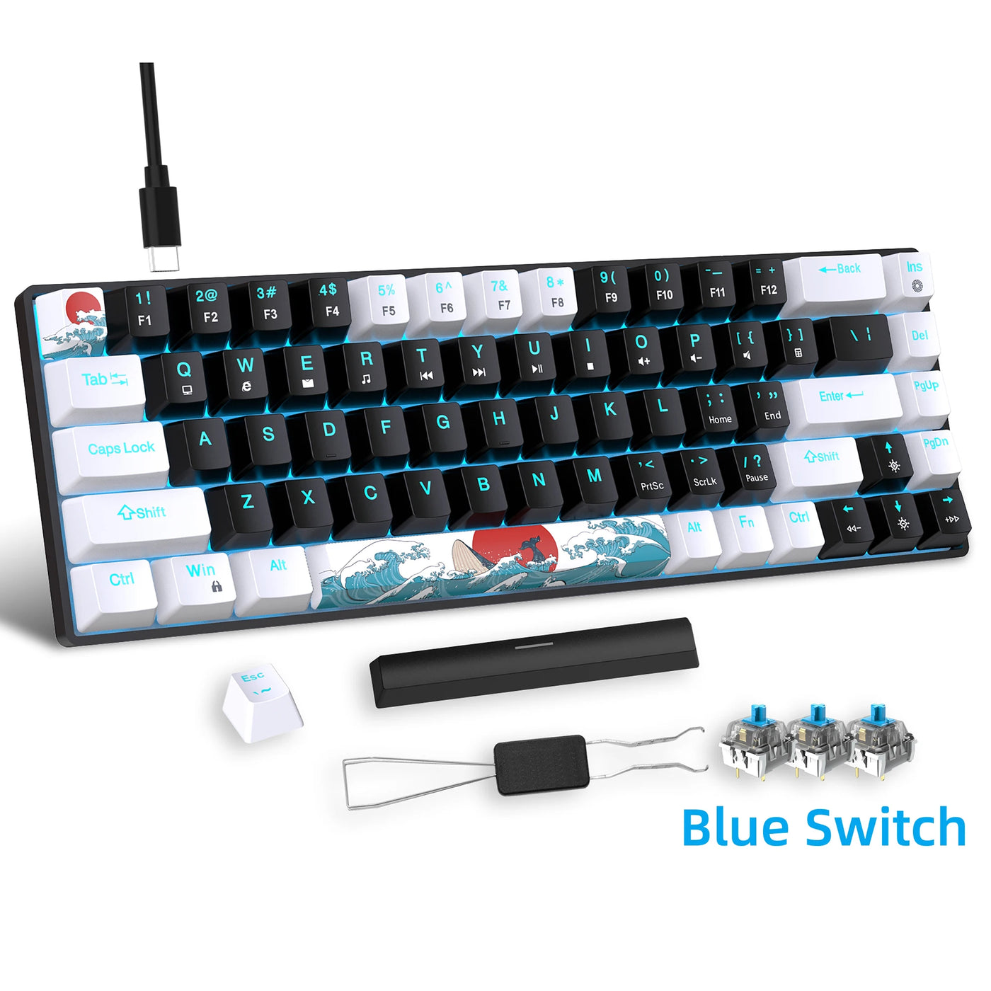 Wired Sea Blue LED Backlit Mini Keyboard,