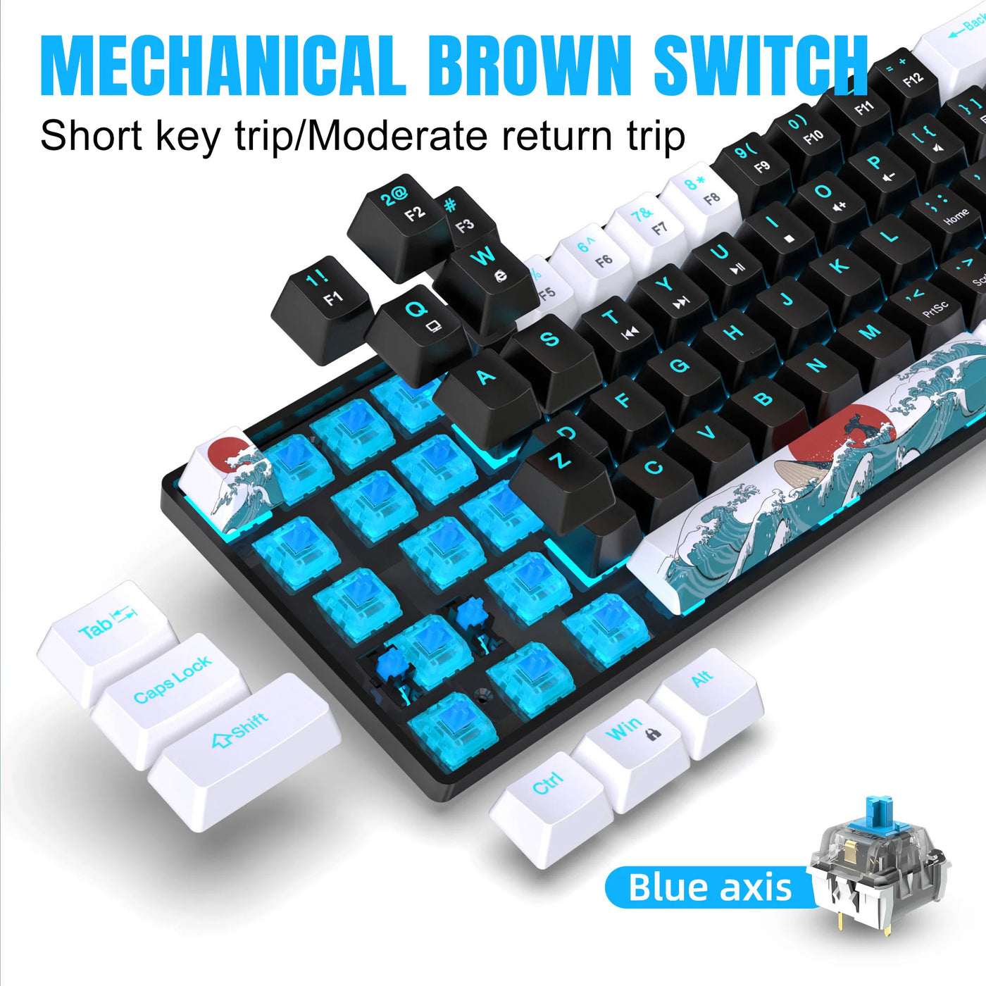 Wired Sea Blue LED Backlit Mini Keyboard,